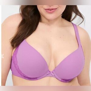 Cacique Cotton Lace Trimmed Boost Plunge